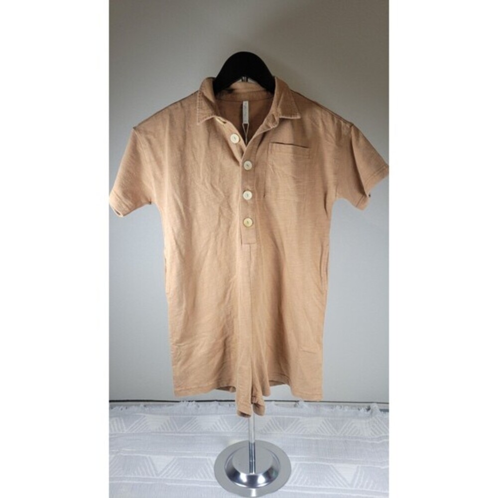 Rylee +‎ Cru 100% Cotton Collared Button Romper – Camel (Size 8–9Y)